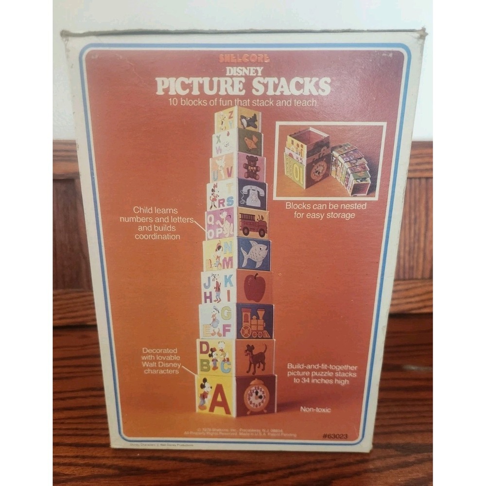 Vtg 1979 Shelcore DISNEY Picture Stacks Stacking Blocks #63023 w/‎ Original Box - Picture 4 of 7